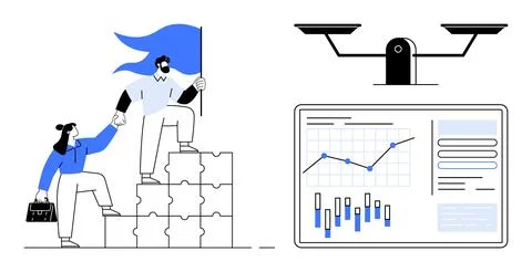 Teamwork Achievement and Data Analysis Represented through Graphs and Puzzl.. イラスト素材