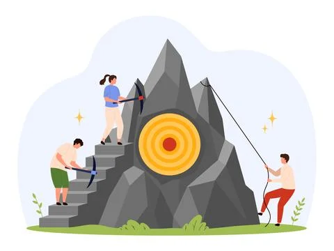 Teamwork Achieving Target Mountain Flat Vector Illustrazione stock