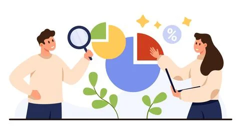 Teamwork Analyzing Pie Chart Data Concept Stock Illustration