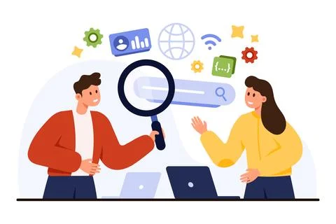 Teamwork Analyzing Search Engine Optimization Concept Illustrazione stock