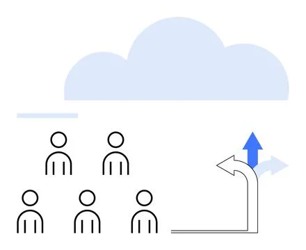 Teamwork and Cloud Computing with Directional Arrows Symbolizing Growth and.. Stock Illustration