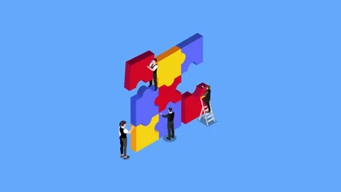 Teamwork and Collaboration Concept - Building Puzzle Solution Together 3d a.. Stock Footage 302533930