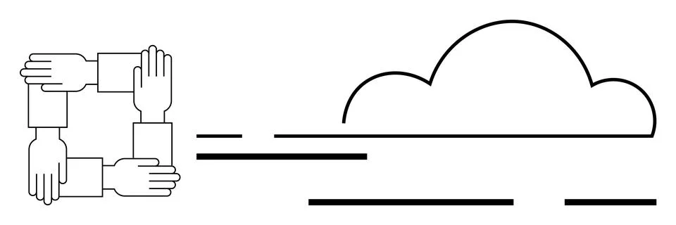 Teamwork and Collaboration Leading to Cloud-Based Solutions 스톡 일러스트