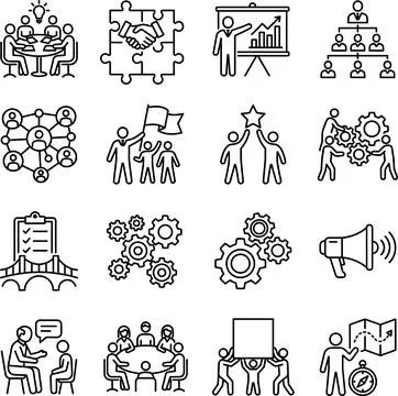 Teamwork and Collaboration Line Icons Set. Stock Illustration