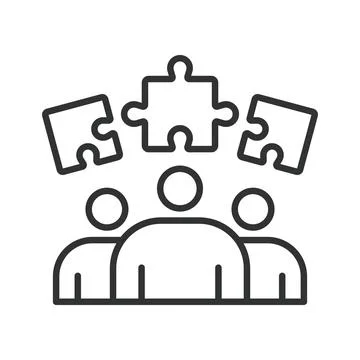 Teamwork and collaboration puzzle icon in line design. Teamwork, collaboration Stock-Illustration