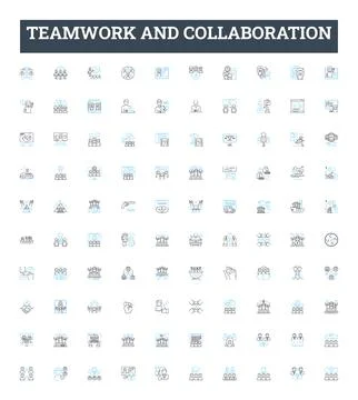 Teamwork and collaboration vector line icons set. Collaboration, Teamwork Illustrazione stock