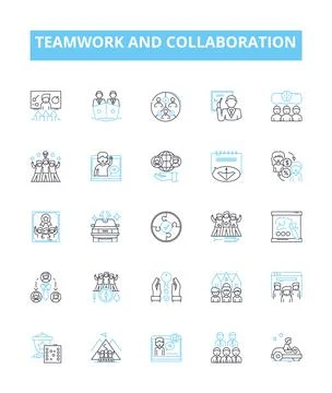 Teamwork and collaboration vector line icons set. Collaboration, Teamwork Illustrazione stock