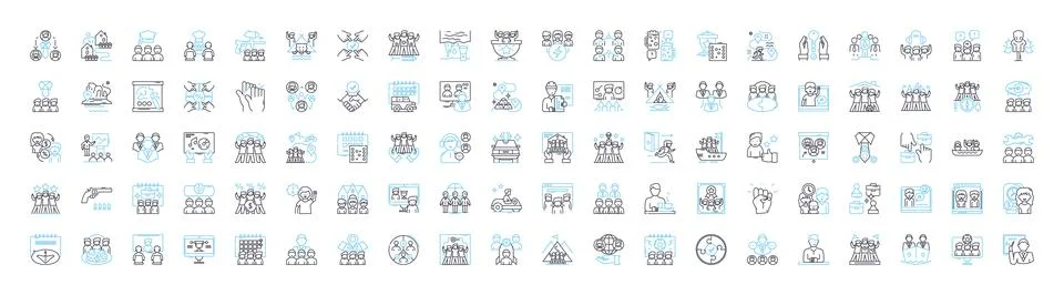 Teamwork and collaboration vector line icons set. Collaboration, Teamwork Stock Illustration