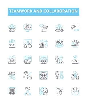 Teamwork and collaboration vector line icons set. Collaboration, Teamwork Stock Illustration