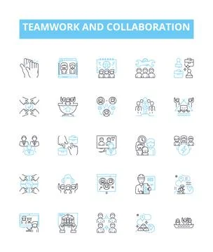 Teamwork and collaboration vector line icons set. Collaboration, Teamwork Stock Illustration