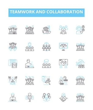 Teamwork and collaboration vector line icons set. Collaboration, Teamwork Stock Illustration
