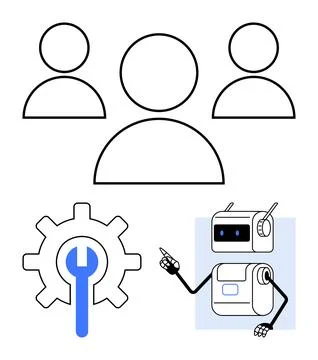 Teamwork and Collaborative Robotics with Gear and Wrench in Technology and .. Stock Illustration