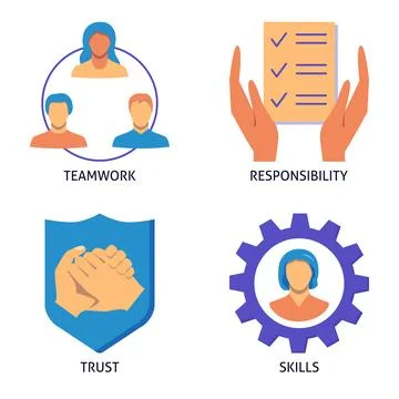 Teamwork and cooperation flat icon set Stock Illustration