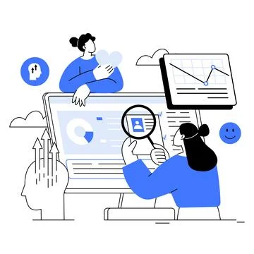 Teamwork and Data Analysis with Technology for Digital Success Stock Illustration