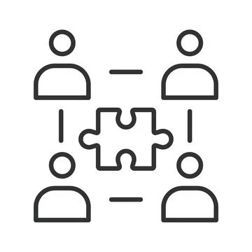 Teamwork and group problem solving icon in line design. Teamwork, collaboration Stock Illustration
