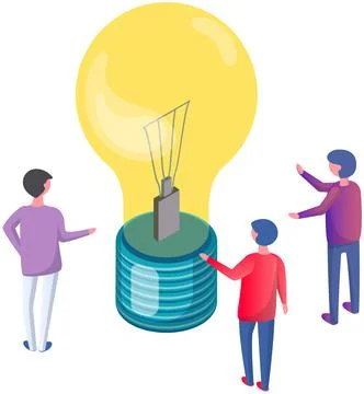 Teamwork and light bulb as symbol of new creative idea. People working on 스톡 일러스트