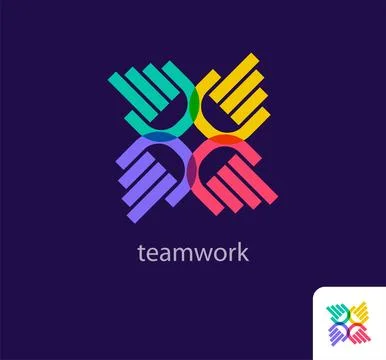 Teamwork and people raising hands, idea of ​​solidarity, modern logo. Stock Illustration