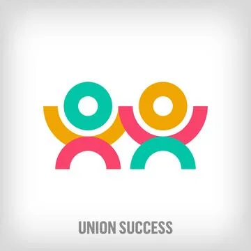 Teamwork and people side by side raising hands, solidarity idea, modern logo. Stock Illustration