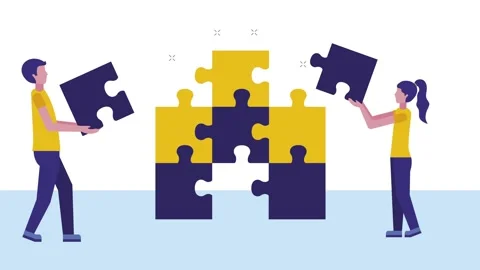 Teamwork and problem solving concept animation with man and woman holding p.. Stock Footage 333719446