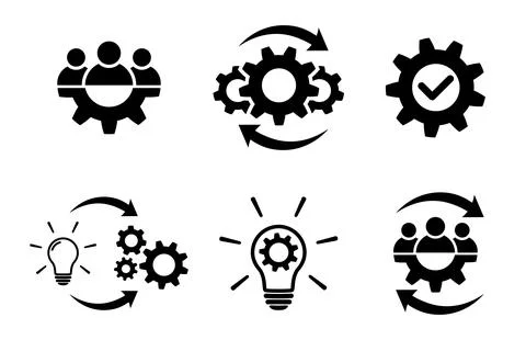 Teamwork and process icon set in flat tyle Stock Illustration