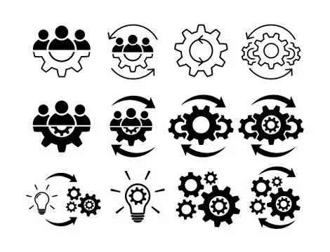 Teamwork and process line icon set. Line and fill Stock Illustration