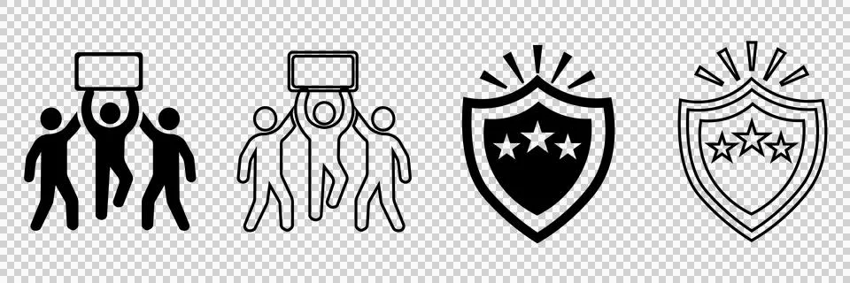 Teamwork and Shield Icons Set, Business Success Symbols and Protection Graphics 库存插图