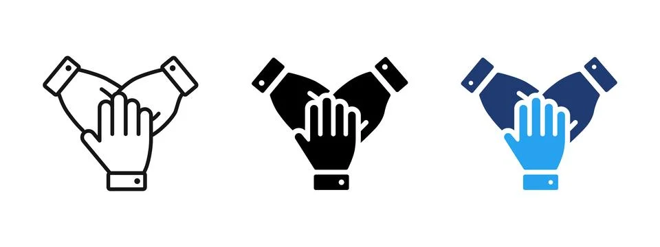 Teamwork and support icon with hands together. Symbol of unity, cooperation.. Stock Illustration
