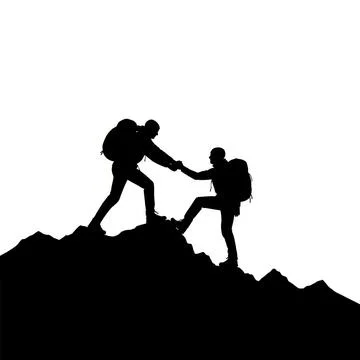 Teamwork and Support Silhouette Helping Hand on Mountain Peak Isolated Illustrazione stock