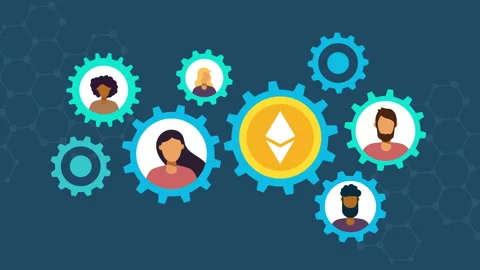 Teamwork and team building with Ethereum And Gears Stock Footage 174759936