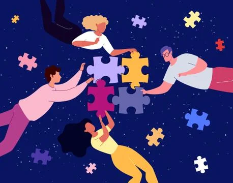 Teamwork and team building. Flat vector illustration. Illustrazione stock