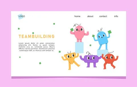 Teamwork and teambuilding at workplace concept landing page banner. Abstract  Stock Illustration