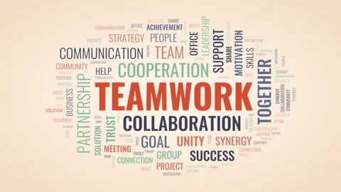 Teamwork animated word cloud with bouncy pop in keywords like collaboration Stock Footage 348267228