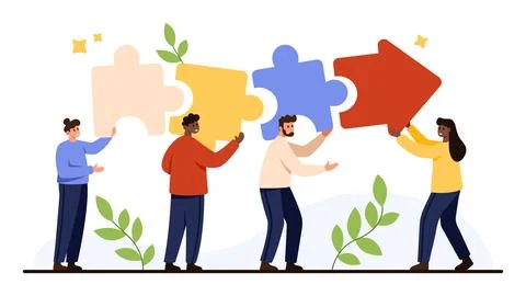 Teamwork Arrow Puzzle Pieces Collaboration Concept Stock Illustration