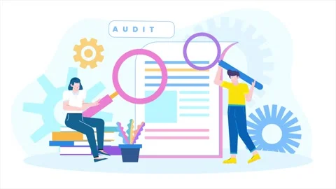 Teamwork in an auditing process surrounded by gears and office elements Stock Footage 292951773