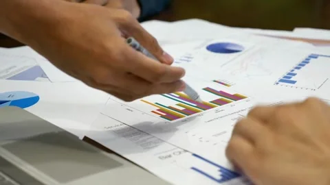 Teamwork background charts and graphs banner, Team of business people working Stock Footage 256740755