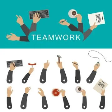 Teamwork banner with hands Stock Illustration