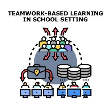 Teamwork based learning concept in school setting Stock Illustration