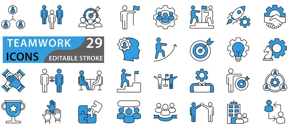 Teamwork blue icon set Stock Illustration