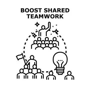 Teamwork boosting shared success and innovative ideas Stock Illustration