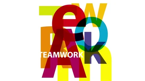 Teamwork. Broken text, animated illustration in seamless loop Stock Footage 239894933