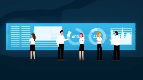 Teamwork of business analysts on holographic charts Stock Footage 237453853