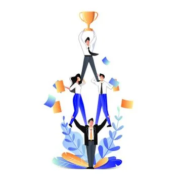 Teamwork business concept. Vector flat illustration. Businessmen acrobats sta Stock Illustration