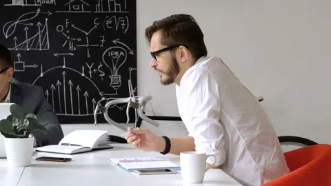 Teamwork: business discussion at the office table Stock Footage 86159443
