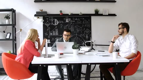 Teamwork: business discussion at the office table Stock Footage 86159486