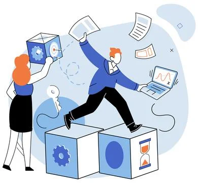 Teamwork, business logic, concept. Entrepreneur solving problem, complex task Stock Illustration