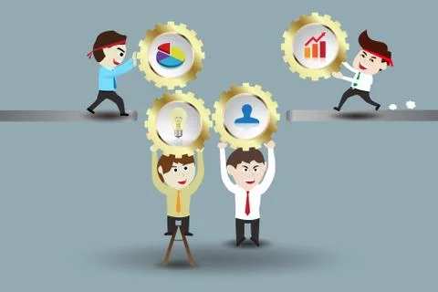Teamwork, business men assembling gear system Stock Illustration