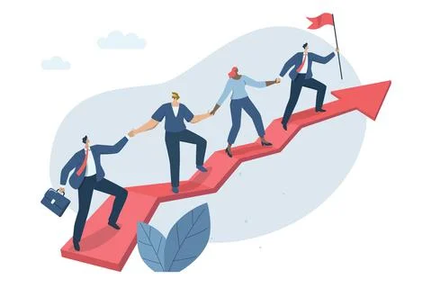 Teamwork of business people and unity of employees, Outstanding Company Lea.. Stock Illustration