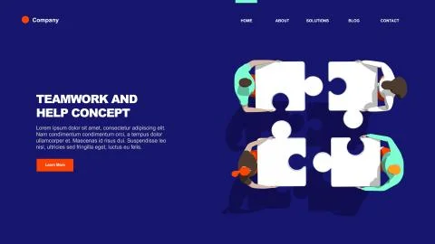 Teamwork business solution concept with persons and puzzle elements. Team Stock Illustration