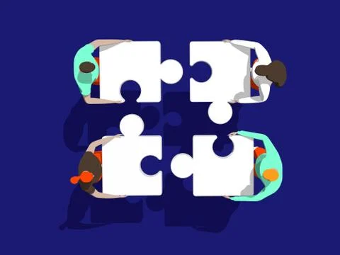 Teamwork business solution concept with persons and puzzle elements. Team Ilustração Stock