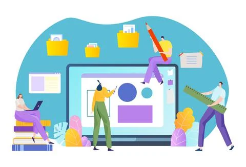 Teamwork business tiny character start up new project, people together 스톡 일러스트